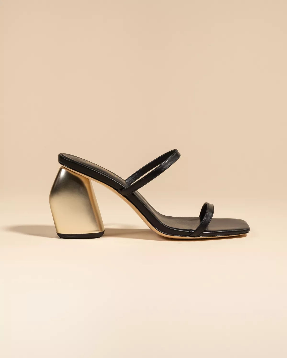 Sandale mule à talon doré et brides noires Tilda High Black Gold