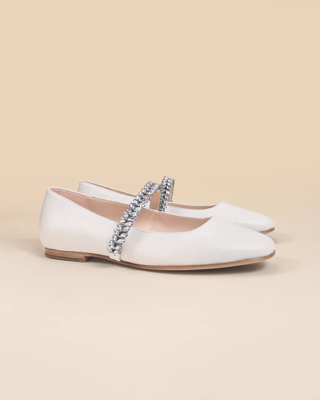 Ballerines en cuir blanc à strass Patsy White