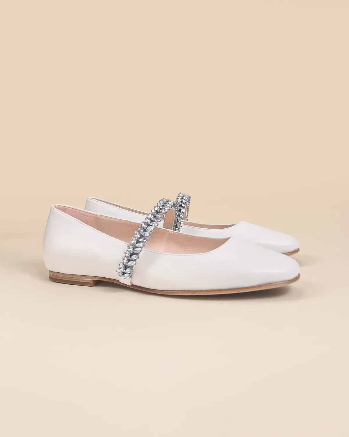 Ballerines en cuir blanc à strass Patsy White