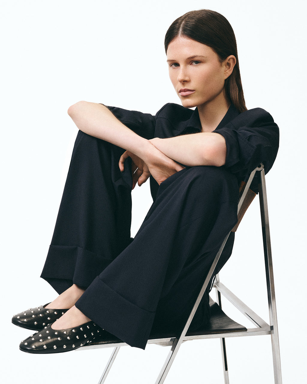 Ballerine cloutée en cuir noir Dieter Black Stud