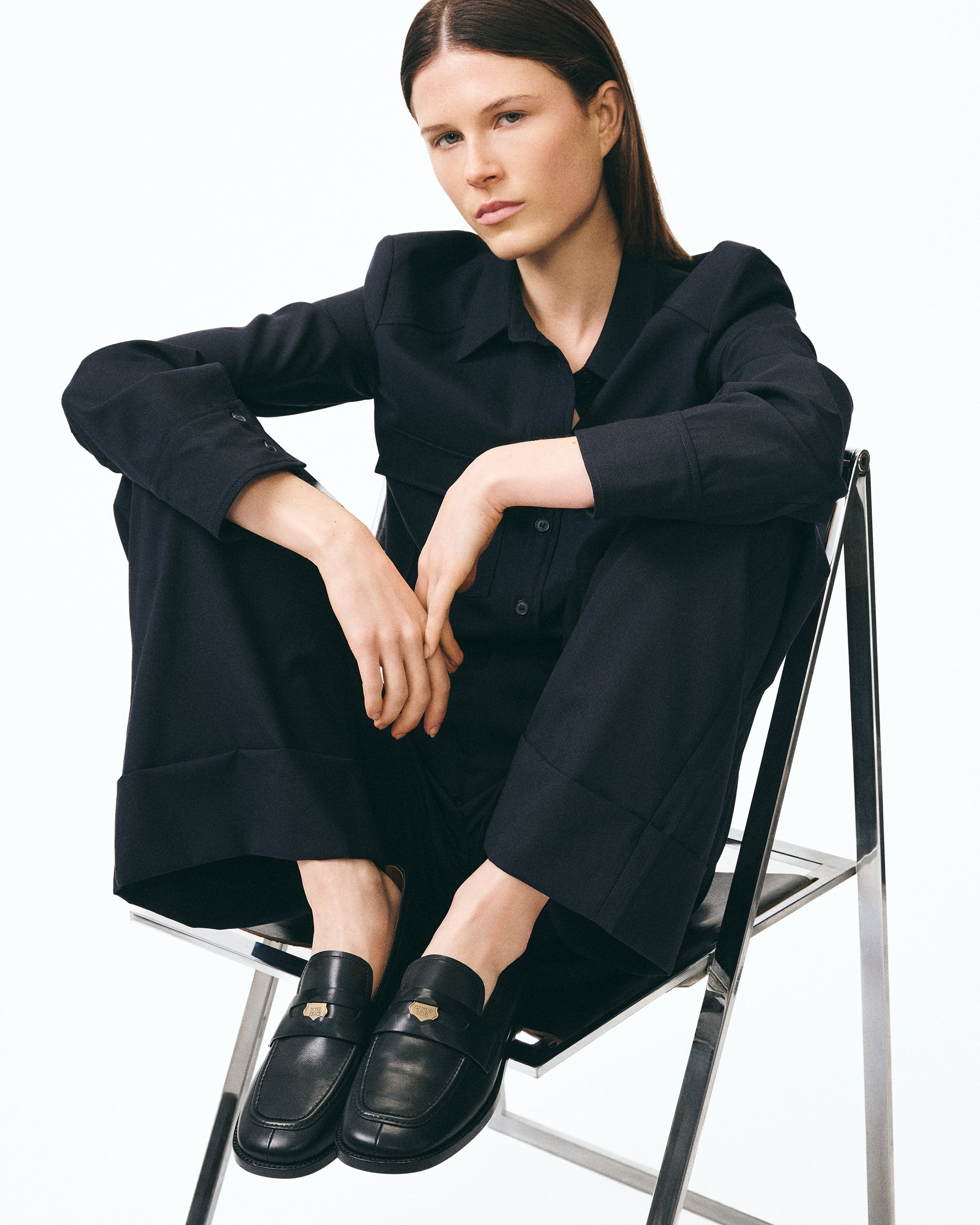 LUCIANO PENNY BLACK LEATHER MOCCASINS