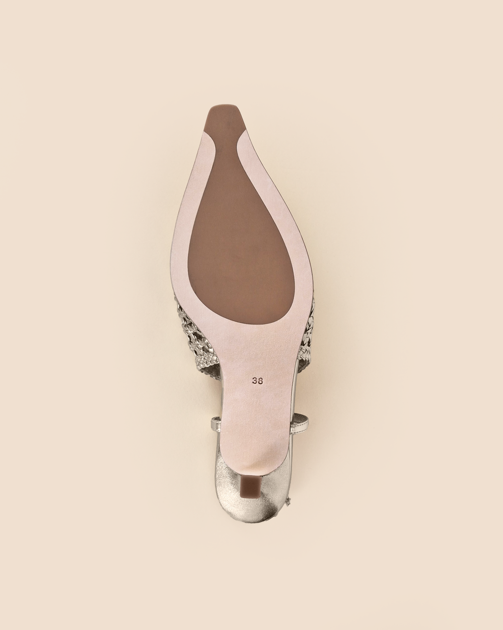 Marina Woven Gold woven faux leather slingback pump with a small spool heel
