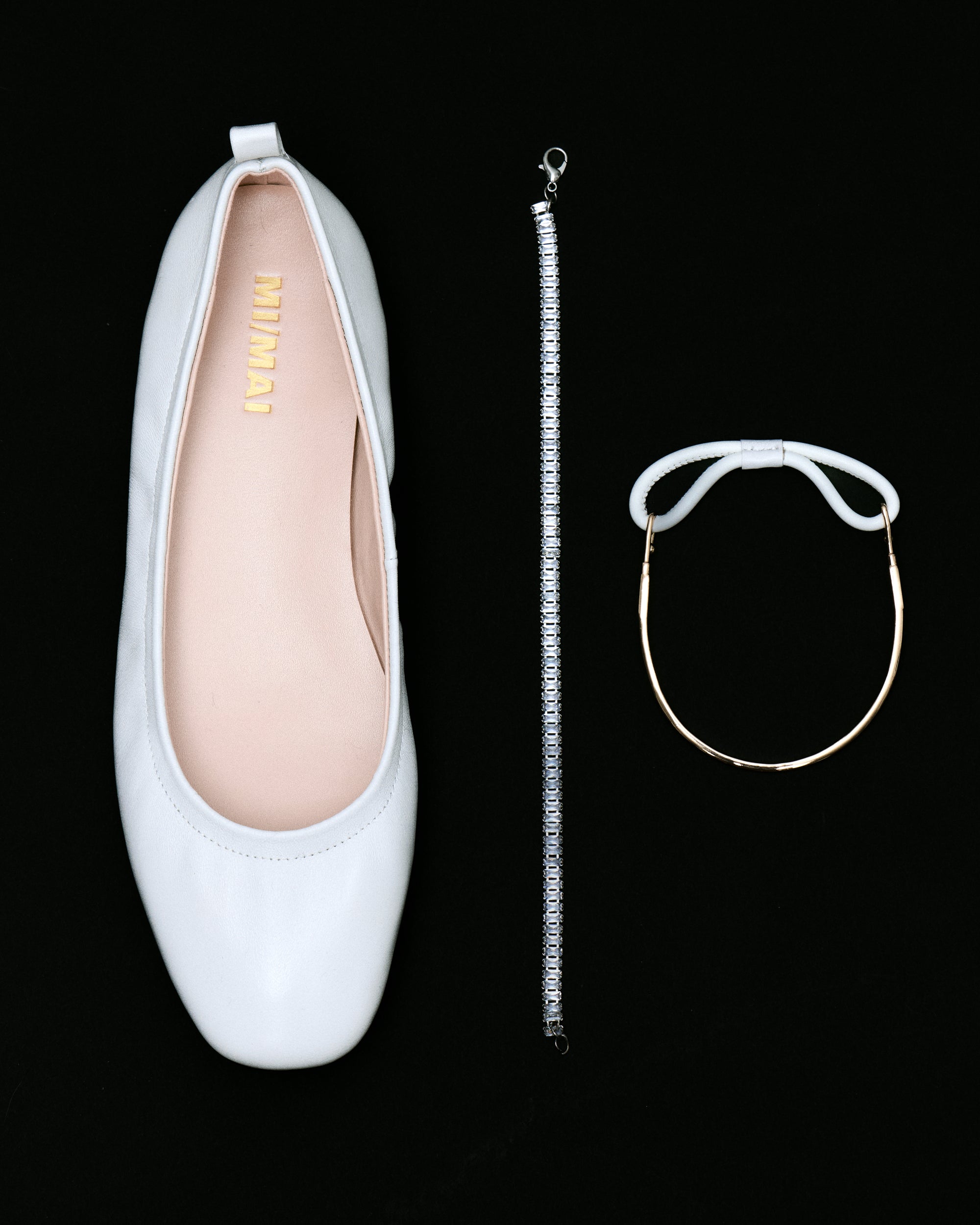 Ballerines à chaines amovibles dorée ou à cristaux Frida White