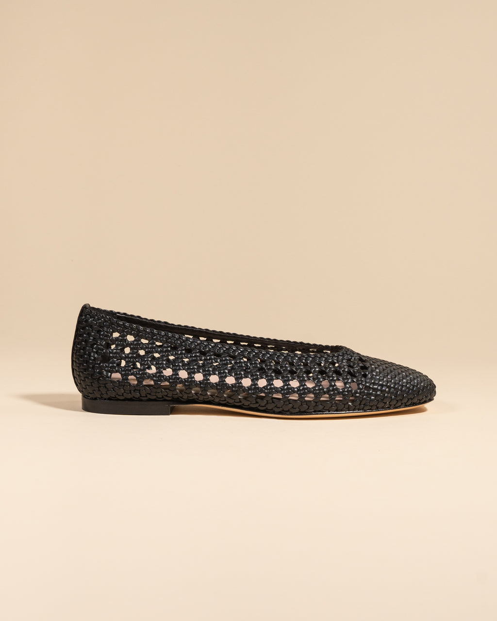 Aria Black braided faux leather ballerina flat