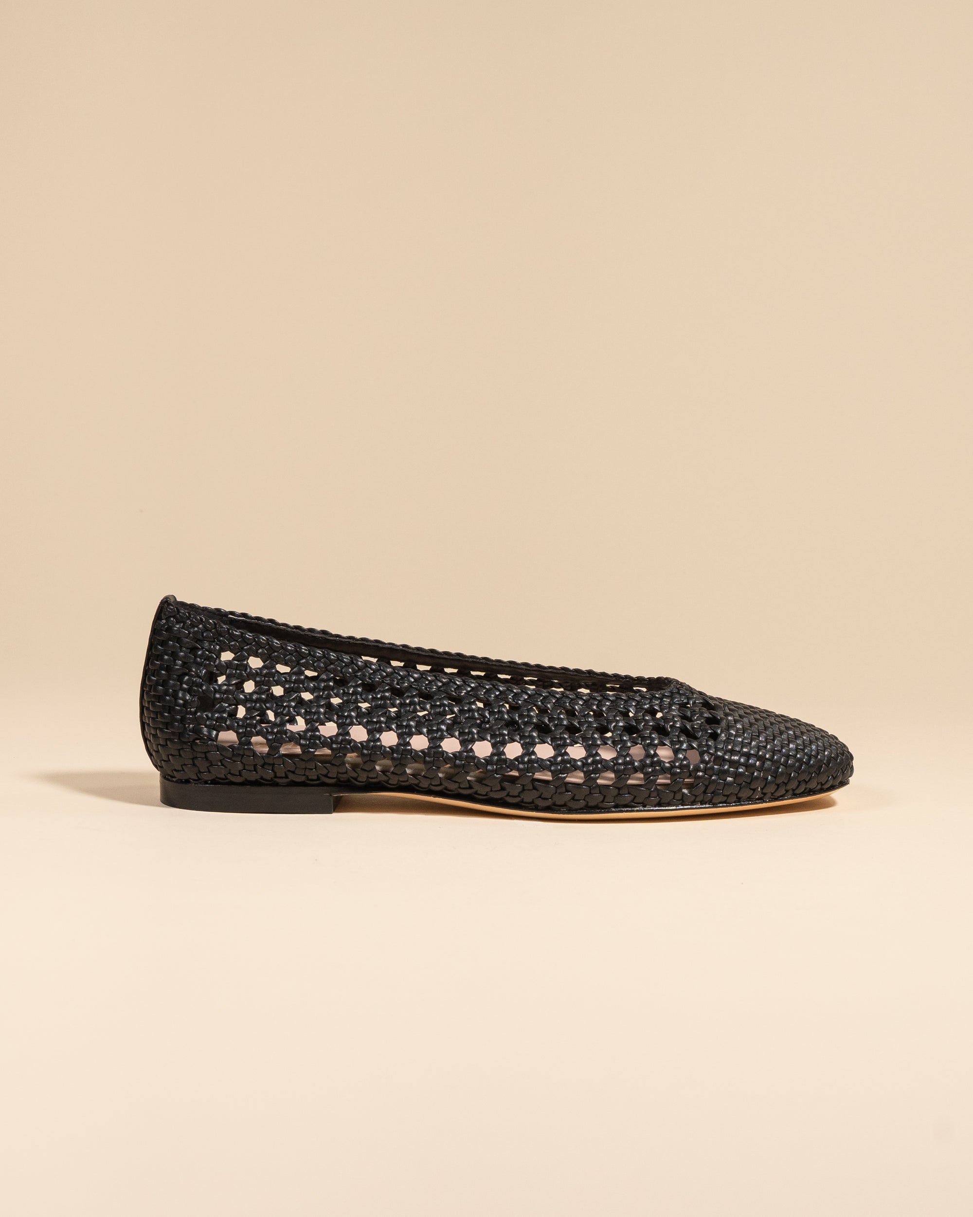 Aria Black braided faux leather ballerina flat