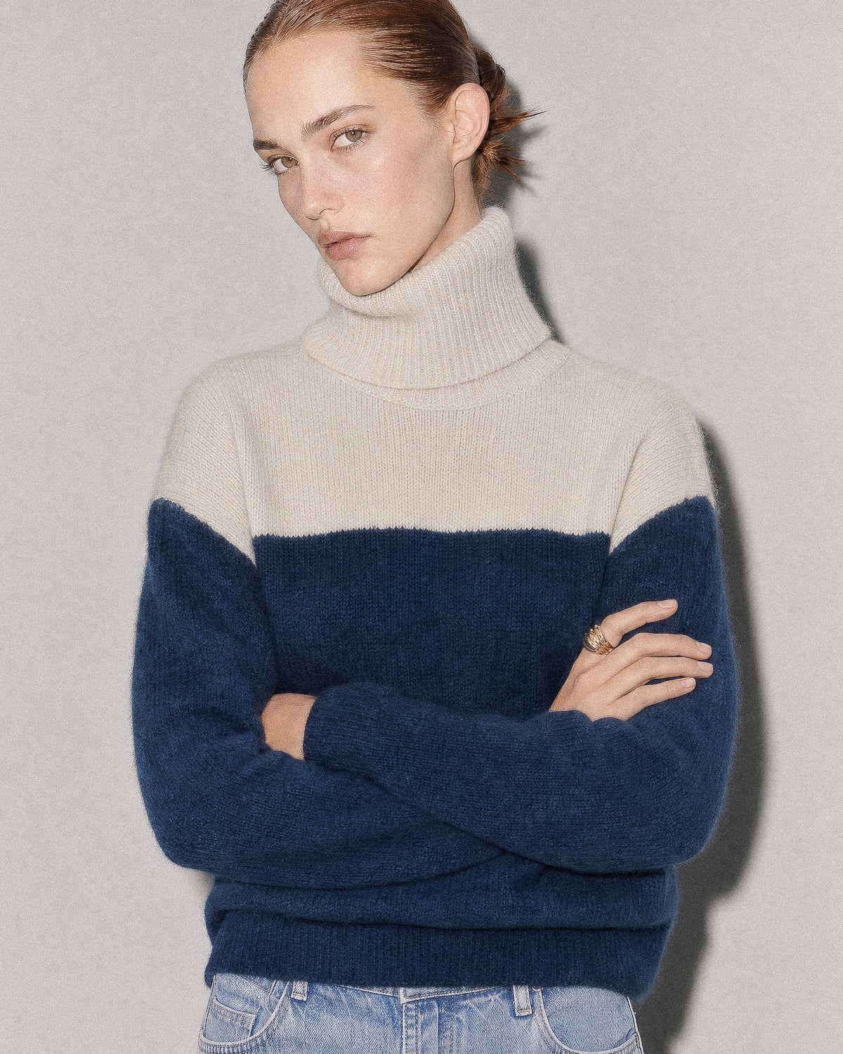 PULL COL ROULÉ EN MAILLE DE RACCOON SOLAL NAVY GREY